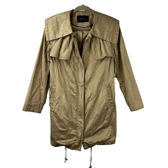 Tahari Women's Size Small Utility Parka Jacket Drawstring Hood Bottom Khaki - Picture 1 of 16